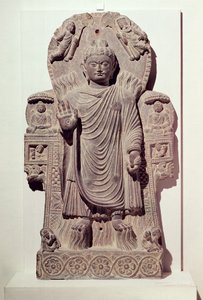 Buddha of the Great Miracle eller, Miracle of Sravasti, fra Paitava-klosteret, Kapisa-skolen, 3.-4. århundre (skifer)